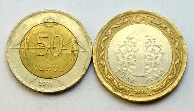 TURKEY 50 KURUS, 1 LIRASI 2011 OLD COINS LOT - Image 1 of 2