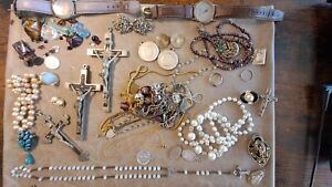 Schmuck Uhren Konvolut Antik Vintage Rosenkranz Perlen?Silber? Gold? Farben. 