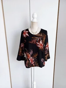 ✨️ Schwarz-rot Geblümte Bluse ❣️ Dreiviertel-Arm Business Blogger Vintage... - Bild 1 von 8