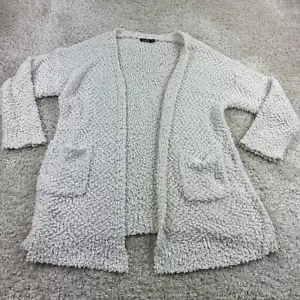 Boohoo Womens Size 16-18 Bubble Knit Cardigan Long Sleeve Pocket Front Off White - Picture 1 of 5