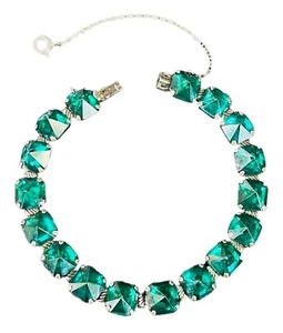 Antique Bracelet Green Rhinestone Sterling Silver signed L&M Leach Miller 1920’s - Picture 1 of 5