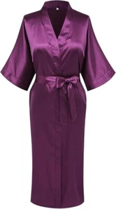 Women's Satin Kimono Robe Long Silky Bathrobe Bridesmaid Sleepwear Wedding S - Picture 1 of 4