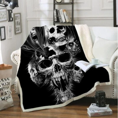 Skull Plush Throw 3D Print Sherpa Beds Blanket Sofa Couch Quilt Cover Throw - Image 1 of 3