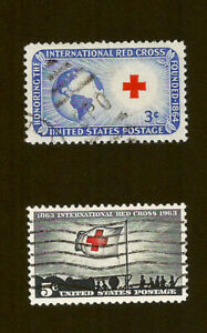 LOT OF TWO STAMPS RED CROSS U.S. 1952 - 1963 Due Francobolli USA Croce Rossa