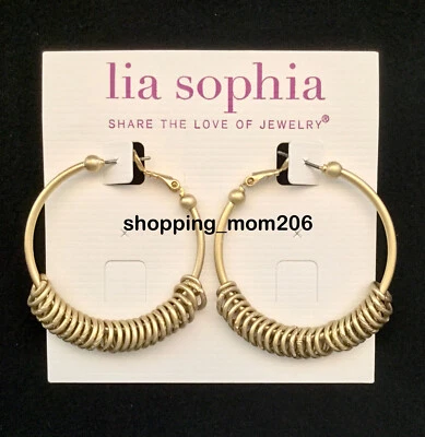 Lia Sophia "Run Around” Matte Gold Tone w/Polished & Textured Circles Earrings - Image 1 of 3