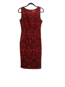 New york & company Flocked Red black Stretch Velveteen Feel Party Dress ( Med) - Picture 1 of 6