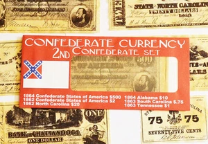 American Civil War 2nd Confederate Replica Currency Money Parchment Banknotes - Picture 1 of 4