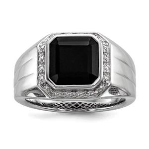 Sterling Silver Rhodium-plated Diamond and Black Onyx Square Men's Ring Size 9 - Picture 1 of 4