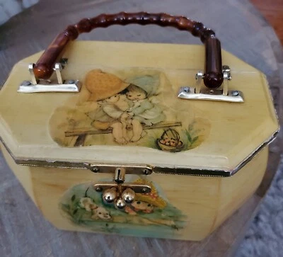 Cartera octágona de madera rara vintage B#15 Foto 1 de 4