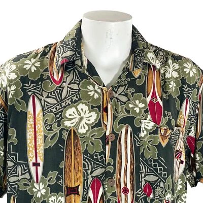 Bali Apparel Hawaiian Shirt Large Surfboards Tropical Flowers - Image 1 of 4