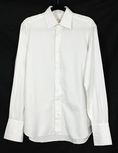 BRIONI White Herringbone Woven Collared Long Sleeve Men's Dress Shirt 38 15 - Picture 1 of 8