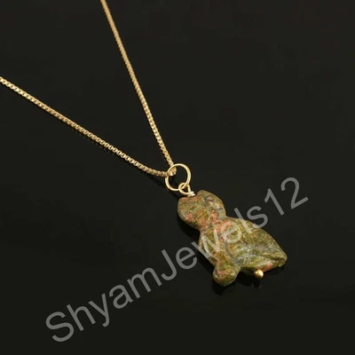 Argento Sterling Placcato Oro Naturale Unakite Gemma Ciondolo Regalo Gioielli - Immagine 1 di 4