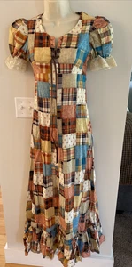 Vintage 70s Prairie Maxi Dress Patchwork Print Milkmaid Cottagecore Long XXS - Picture 1 of 11