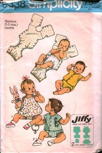 9338 Vintage Simplicity Sewing Pattern 1970s Infant Layette Jiffy Snap on Suits - Picture 1 of 2