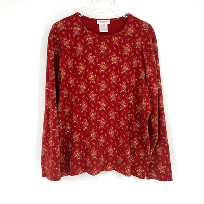 Vtg Jones New York Top Womens 2X Red Floral Cottage Prairie Red Peasant - Image 1 of 4