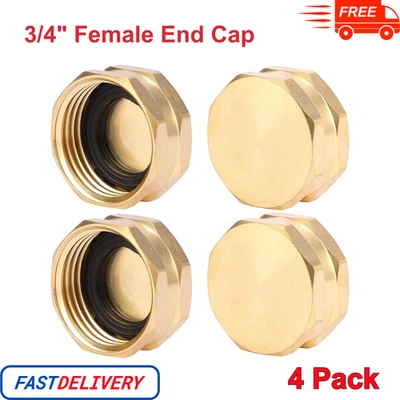 Paquete de 4 tapas de extremo de manguera de jardín con arandelas, tapa de grifo de latón, tapa de extremo hembra de 3/4 pulgadas Foto 1 de 4