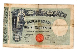 Italien ITALY ITALIA Banknote 50 LIRE 1896 - 1935 P47 VITTORIO EMMALUEL - Bild 1 von 2