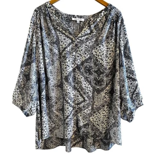 Rose + Olive Damen Popover 3/4 Arm Bluse Gr. 2X schwarz weiß fließend feminin - Bild 1 von 19