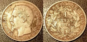 Napoléon III - 1 franc argent tête nue 1858 A, Paris TTB ! F.214/11 - Picture 1 of 1