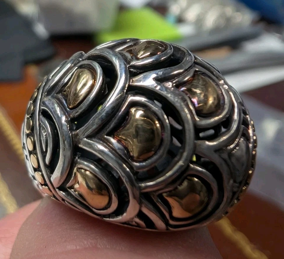 Anillo John Hardy Vintage Plata 18K Puntos Jaisalmer Cúpula Talla 10 Retirado RARO Foto 1 de 4