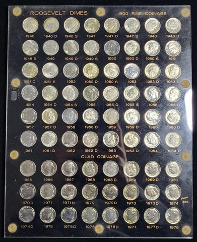 Lot of 72 Uncirculated Proof Roosevelt Dime Collection in Dansco Case Cover