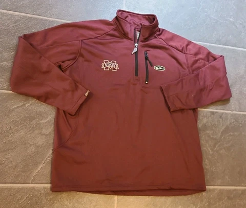 DRAKE WATERFOWL SYSTEMS MISSISSIPPI STATE 1/4 ZIP PULLOVER MEN'S SZ L Cover