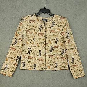 Toscana Jacket Womens Size 12 100% Silk Quilted Animal Africa Lined Beige Tiger - Picture 1 of 13