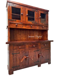 CREDENZA CRISTALLIERA RUSTICA IN LEGNO MASSELLO IN VARI COLORI TAVERNA CUCINA - Foto 1 di 5