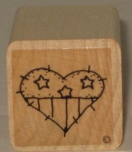 CTMH Rubber Stamp Stitched Stars and Stripes Heart Wood Mount 1" x 1"