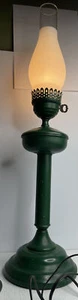 VINTAGE METAL BASE AND TOLE METAL SHADE 24” TABLE LAMP OLIVE GREEN - Picture 1 of 12