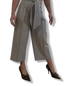 Club Monaco Gray Wide Leg Cropped Trousers With Sash - Picture 1 of 5