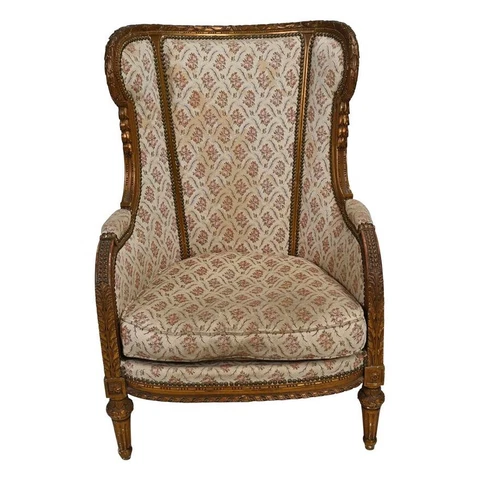 LATE 19TH CENTURY FRENCH REGENCE STYLE CARVED AND GILTWOOD BERGERE (AF2-235) Cover