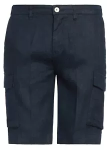 Gazzarrini Men’s Bermuda Dark Blue Cargo Linen Casual Shorts Size US 40 EU 54 - Picture 1 of 14