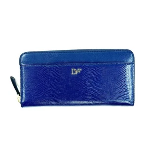 DVF Diane von Furstenberg Blue Continental Leather Zip Around Wallet Clutch - Picture 1 of 10