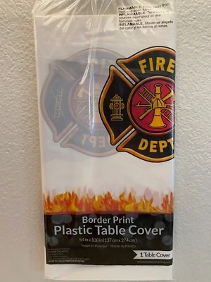 Fire Watch Firefighter Plastic Table Cover Birthday Party 54"X 108" Border Print - Image 1 of 2