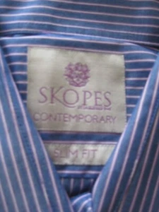 NEW SKOPES contemorary shirt slim fit 15.1/2 Dark Blue with Pink/White stripe - Picture 1 of 4