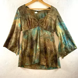 VTG Womens Ethereal Babydoll Top Sz M Iridescent Fairy Coquette Lace Up Goblin - Picture 1 of 14