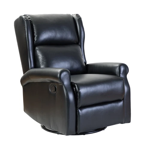 Karat Home Azil Faux Leather Manual Swivel Recliner - Black  MSRP $799.00 Cover