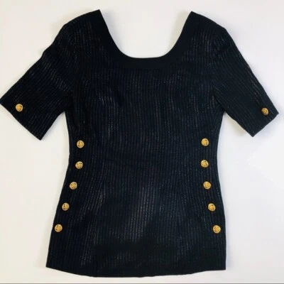 LOUIS Féraud | Blusa negra vintage para mujer botones dorados talla 8 Foto 1 de 4