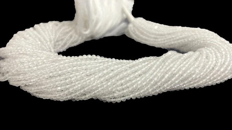 Joia Nature branca facetada redonda pedra preciosa solta 2-3 mm contas fio 12"" - Imagem 1 de 4