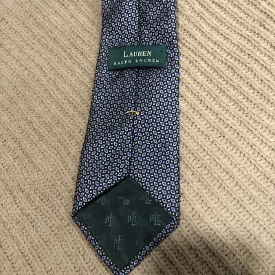 Corbata Lauren Ralph Lauren negra azul y amarilla con estampado de diamantes de seda 56 x 4 Foto 1 de 4