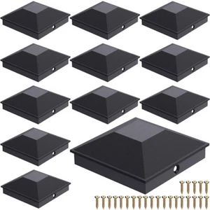 12 PCS Black 4x4 Fence Post Caps (3-5/8") Nominal Fence Post Caps BLACK w/Screws - Picture 1 of 11