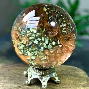 33G Natural high-quality Shiny pyrite with quartz Crystal Sphere Ball Healing - Picture 1 of 23