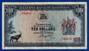 Rhodesia $10 1976  P-37a (1st March 1976) , Circulated Note J/43 986813 - Picture 1 of 3
