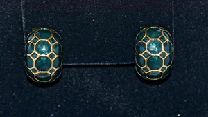 Orecchini clip smalto verde e oro Judith Leiber edizione limitata designer - Foto 1 di 6