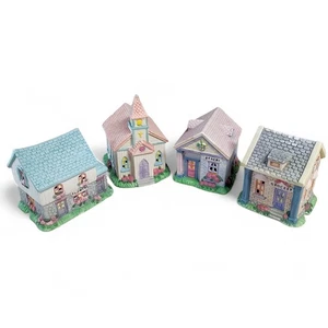 Set of 4 Vintage Yi Cheing Spring Porcelain House Miniature Ceramic Buildings - Picture 1 of 14