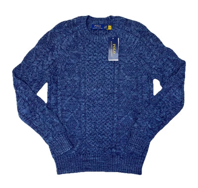 Polo Ralph Lauren Cotton Chunky Cable Knit Blue Fisherman's Sweater Mens Size XS - Image 1 of 4