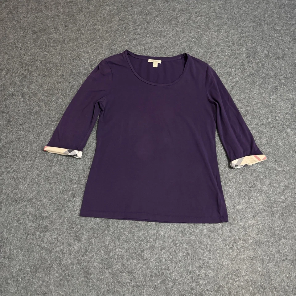 Top Burberry Brit para mujer manga 3/4 mediana ribete a cuadros púrpura Foto 1 de 4
