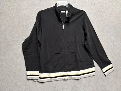 Liz & Co. Mujer 2X Chaqueta Negra con Cremallera Borde a Rayas Algodón Elástico Cremallera Frontal Completa Foto 1 de 4