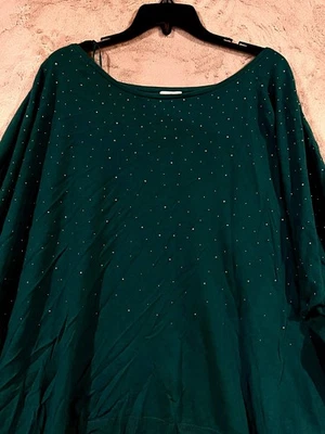 Jaclyn Smith Sweater Plus 3X Teal Studded Dolman Holiday Glam - Image 1 of 4